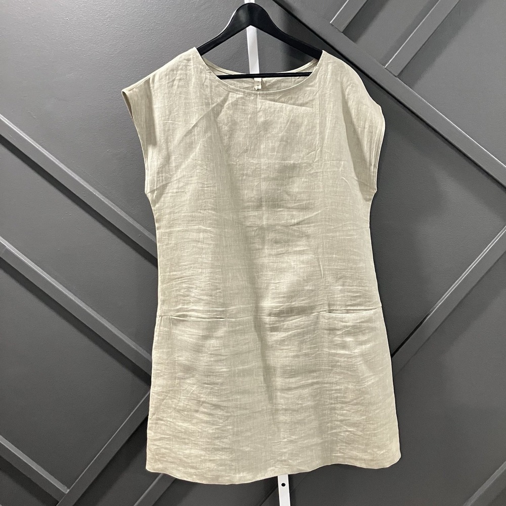 Amazhiyu Dress Large 100% Linen Light Green Shift Pockets Minimalist Coastal